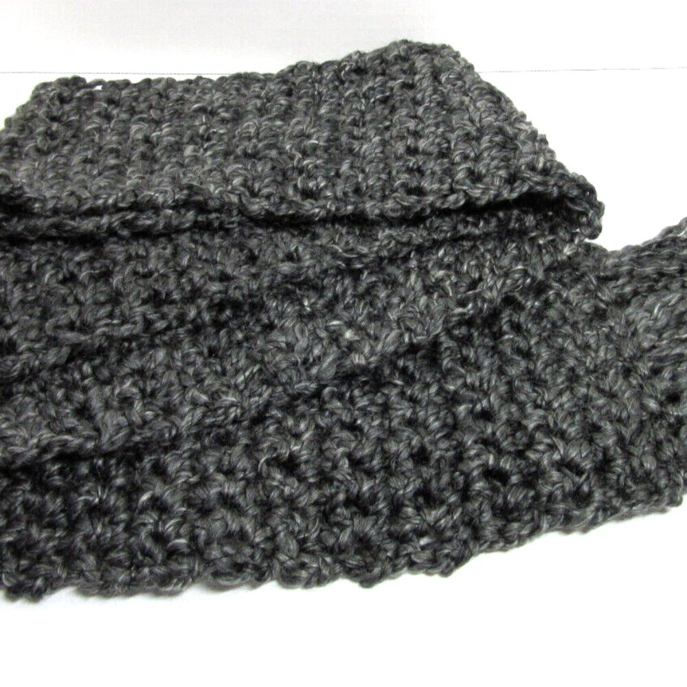 B&W Tweed Scarf 80"x5" Long Goth Chunky Handmade Crochet Hand Knit Unisex NWT